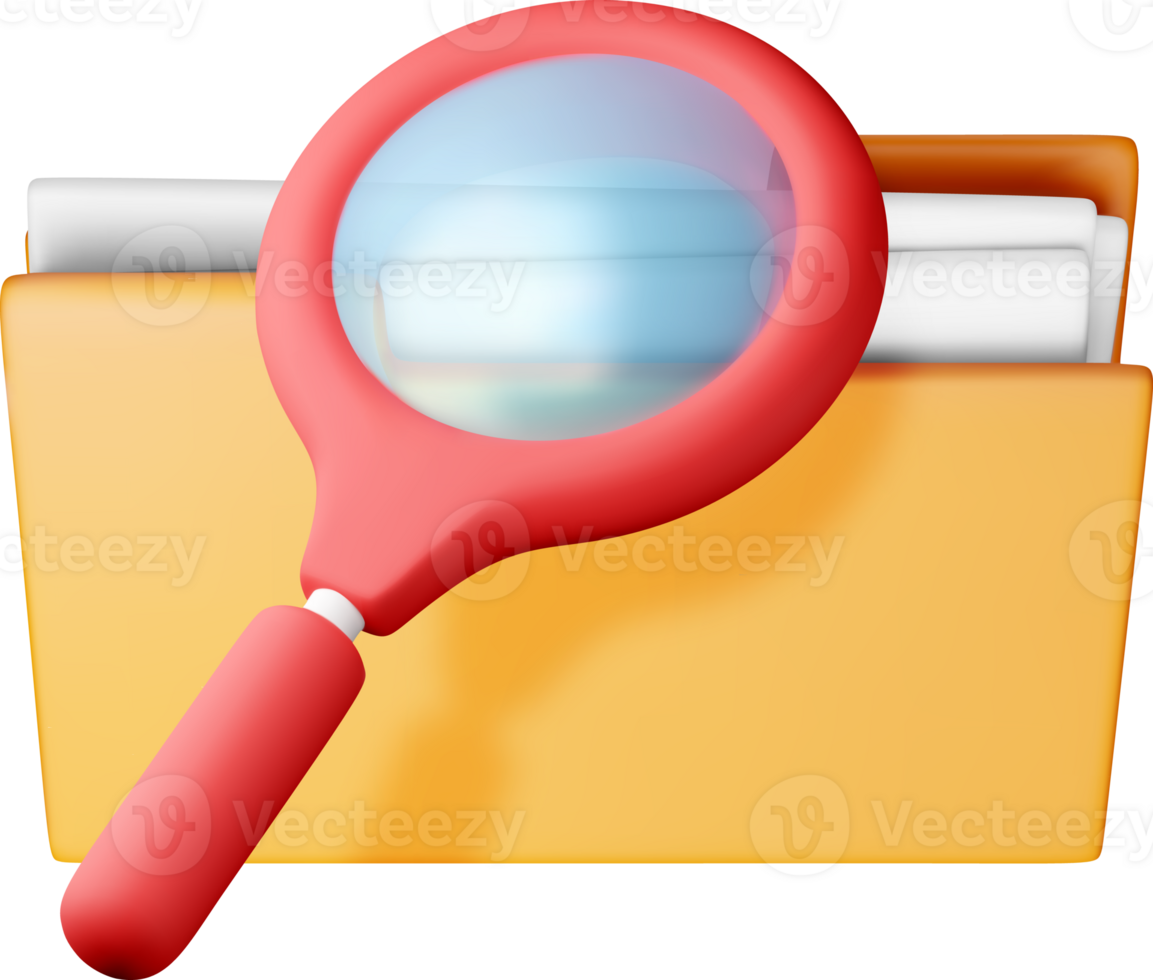 3D document folder with magnifying glass. png