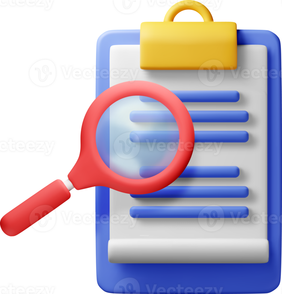 3D document clipboard with magnifying glass. png