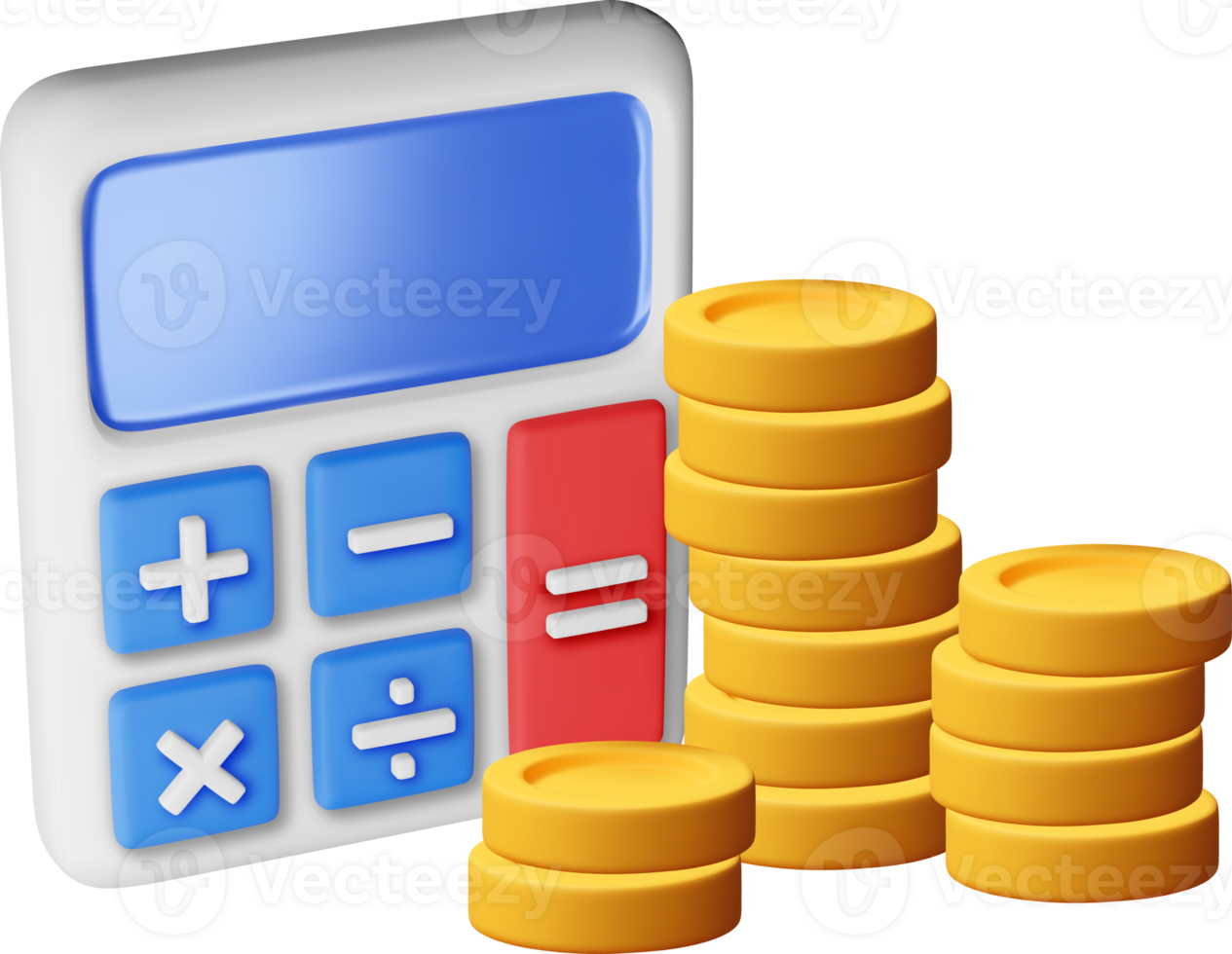 3D modern calculator with golden coins. png