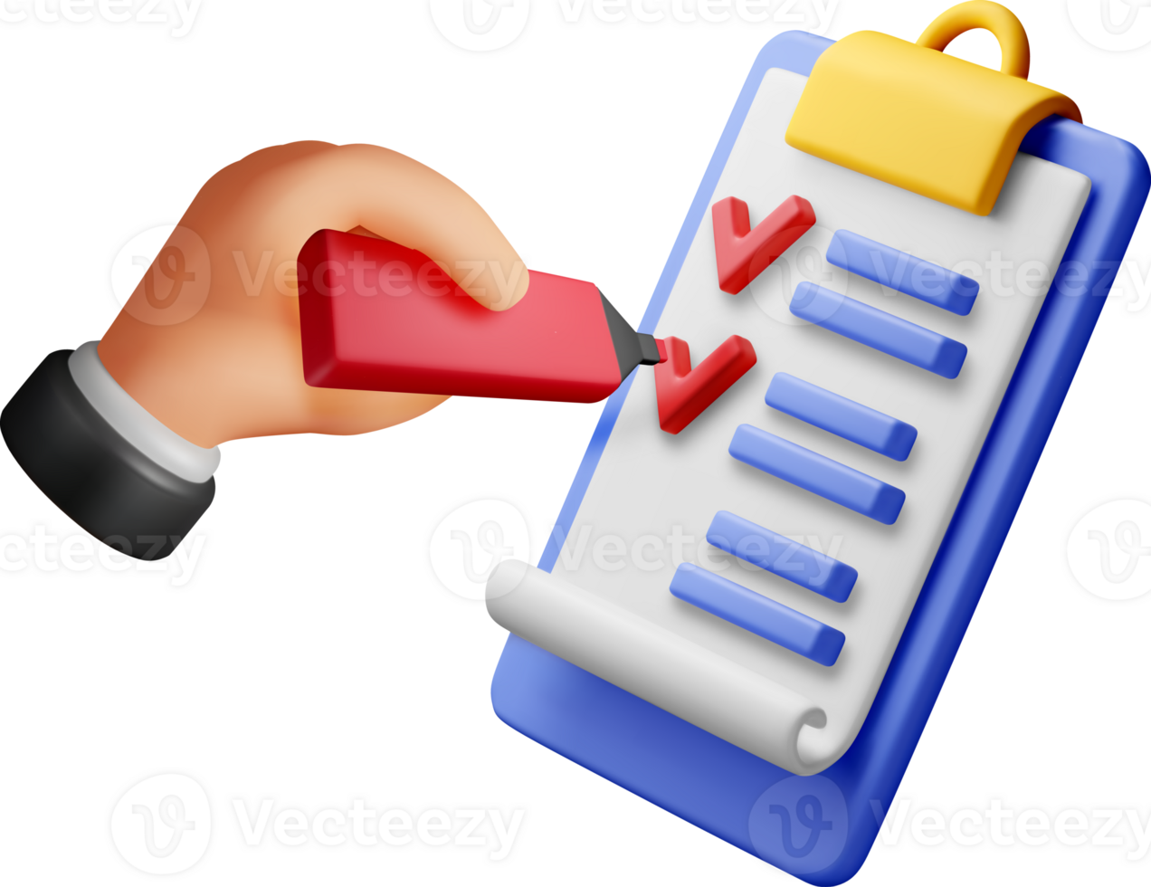 3D paper clipboard holder with checklist symbol icon png