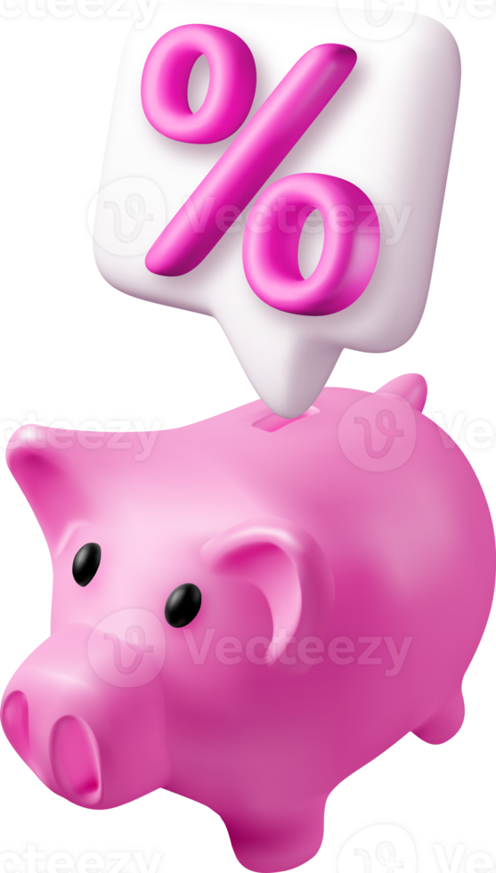 3D piggy bank and percent sign png