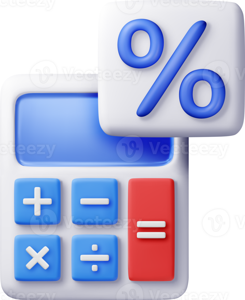 3D modern calculator with percentage sign icon png