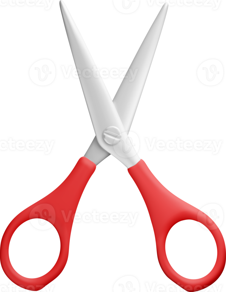 3D scissors with red plastic handles symbol png