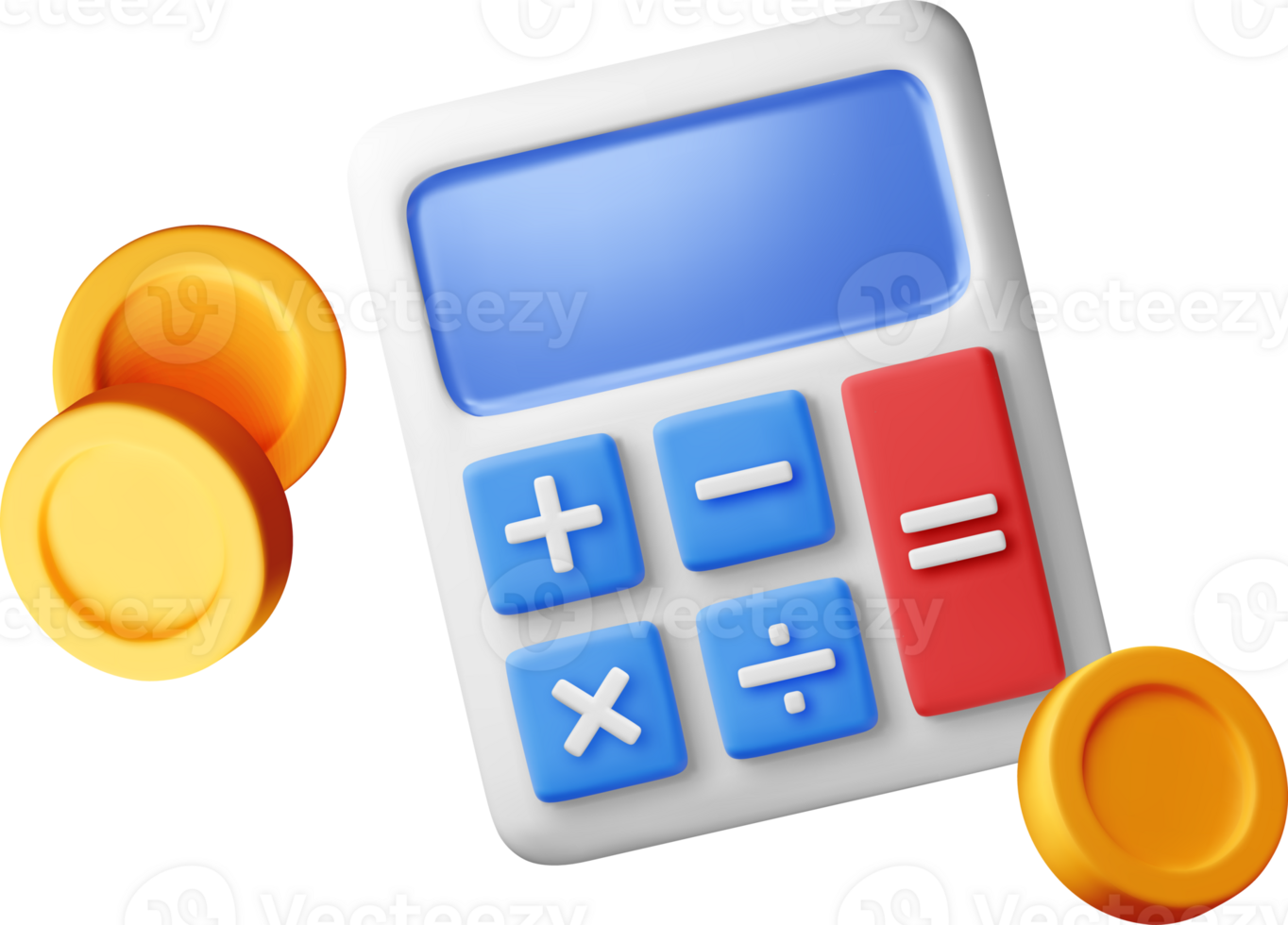 3D modern calculator with golden coin png