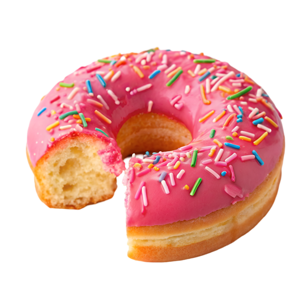 Delicious Pink Donut with Sprinkles and a Bite Taken png