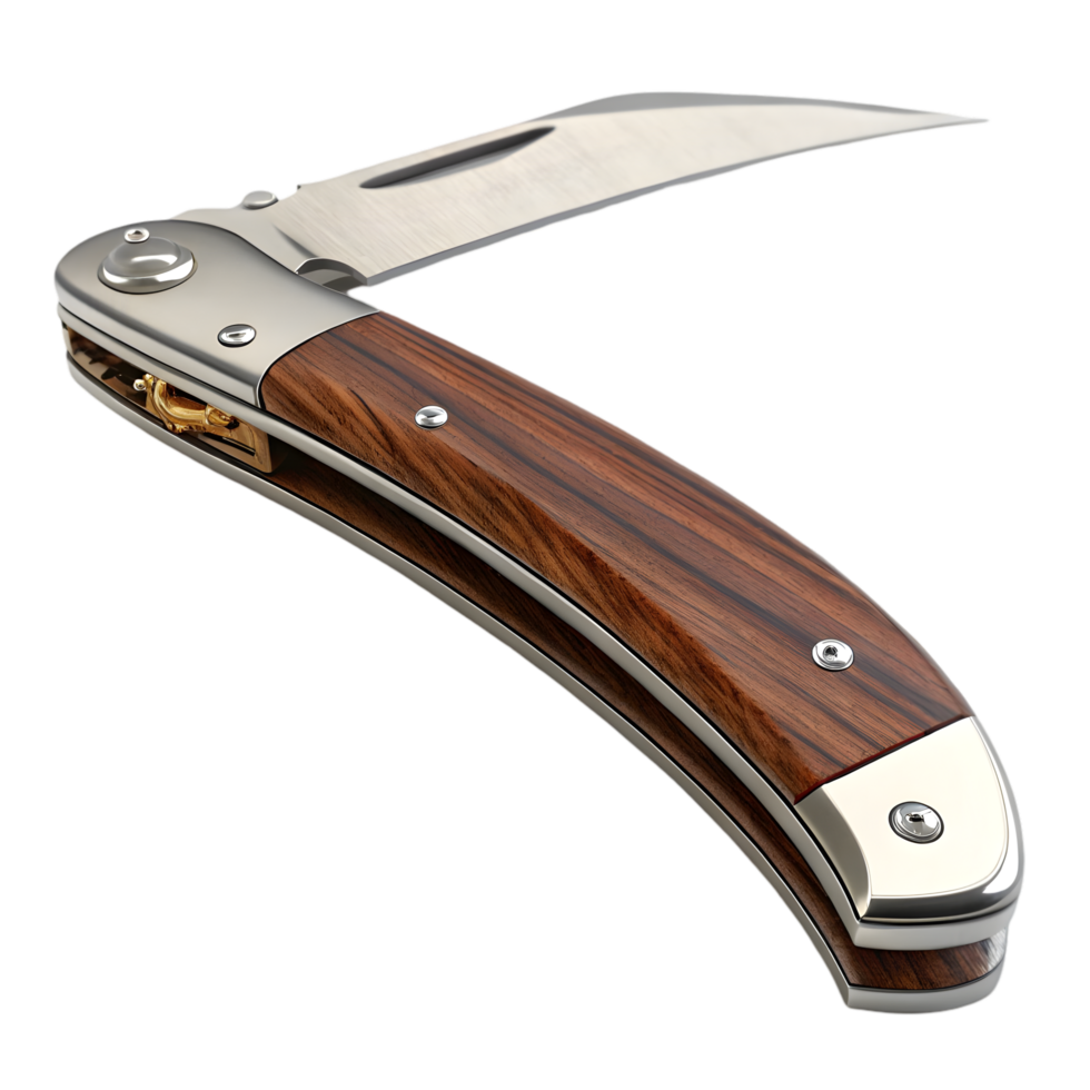 Premium Folding Knife with Wooden Handle for Outdoor Adventures. Ideal for Camping, Hiking, and Everyday Carry. Durable, Sharp, and Stylish Tool for Enthusiasts and Collectors. png