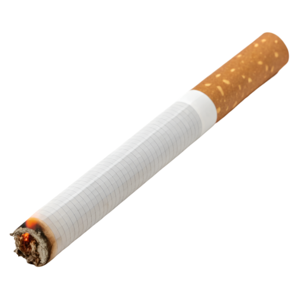 Burning Cigarette with Ashes and Smoke. A Common Sight in Social Settings and Discussions on Smoking png