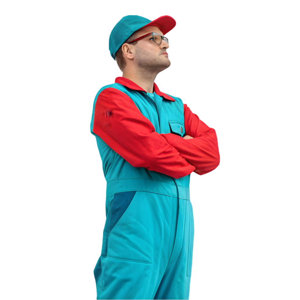 Colorful Work Overalls with Cap for Men. Ideal for Professionals and DIY Enthusiasts. Perfect Blend of Comfort and Functionality. png