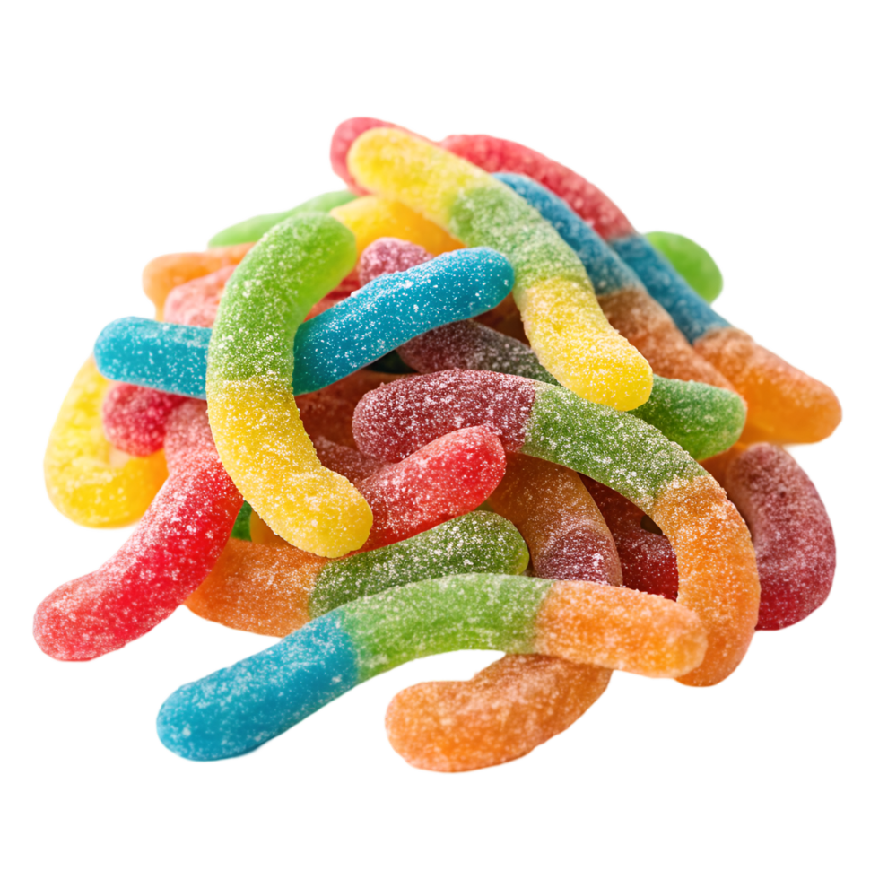 Colorful Gummy Worms Piled Together. A Fun and Sweet Treat for Candy Lovers and Party Favors png