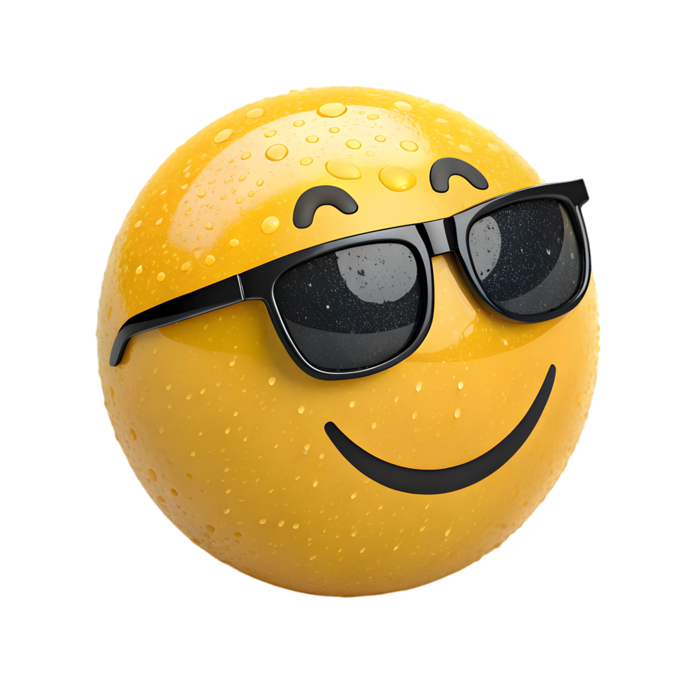 Cool Yellow Emoji Ball with Sunglasses for Fun Decor and Play. Perfect for Parties, Gifts, and Collectibles. Enjoy a Bright, Cheerful Vibe That Brings Joy to Any Space png