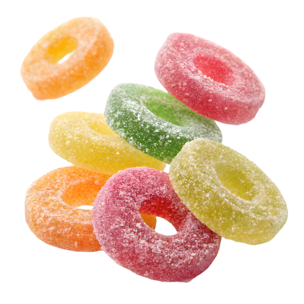 Colorful Gummy Rings Candy for Sweet Treats and Snacking. Perfect for Parties, Celebrations, and Everyday Enjoyment. Indulge in Delicious Flavors with Chewy, Fun Shapes png