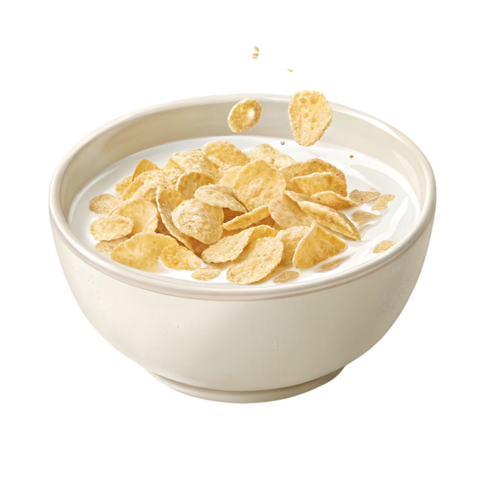 Crunchy Corn Flakes with Creamy Yogurt for a Healthy Breakfast. Perfect for Quick Meals, Nutritious Snacking, and Energizing Starts. Enjoy a Delicious Blend of Flavor and Wellness in Every Bowl png