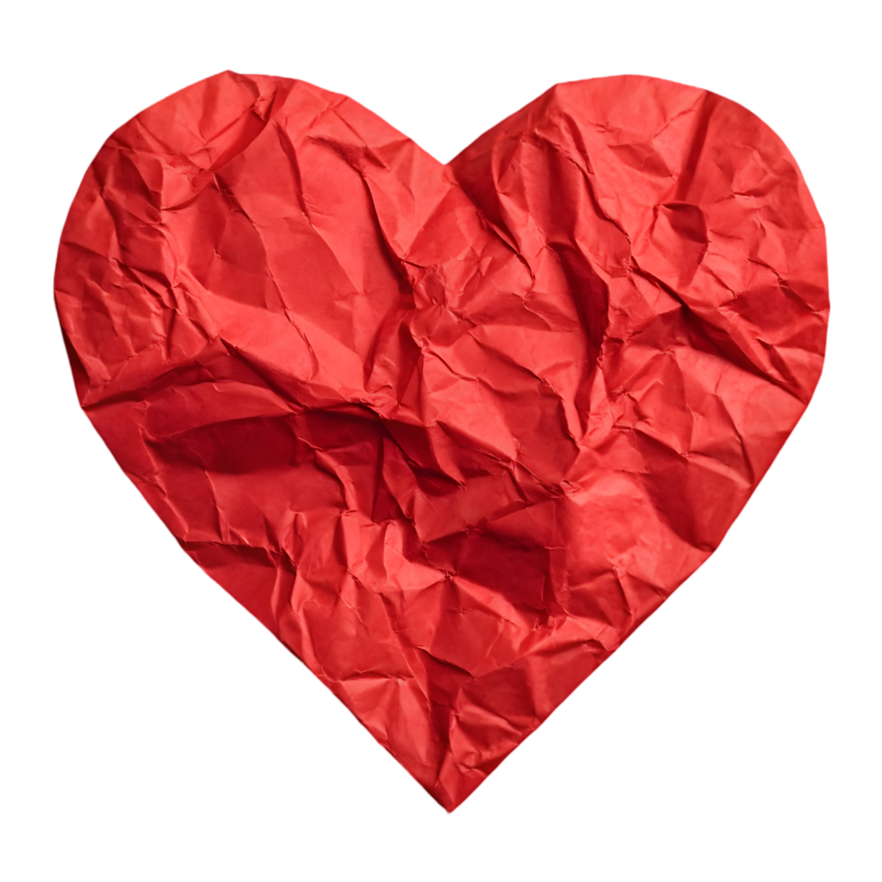 Crumpled Red Heart for Romantic Decorations and Gifts. Perfect for Valentine's Day, Anniversaries, and Creative Crafts. Ideal for Expressing Love and Affection in Unique Ways png