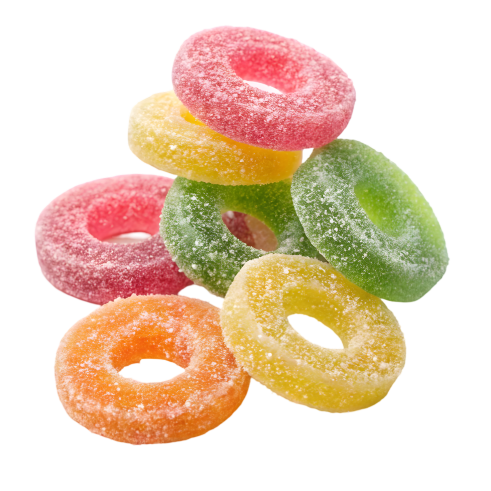 Colorful Gummy Rings Candy for Sweet Treats and Snacking. Perfect for Parties, Celebrations, and Everyday Enjoyment. Indulge in Delicious Flavors png