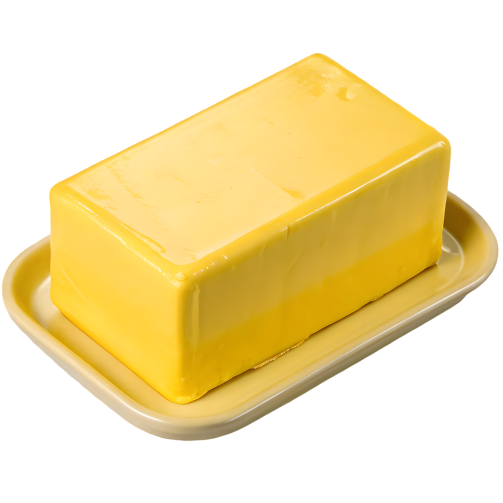 Fresh Yellow Butter Block on a Plate. Essential Ingredient for Cooking and Baking. Perfect for Spreading and Flavor Enhancement. png