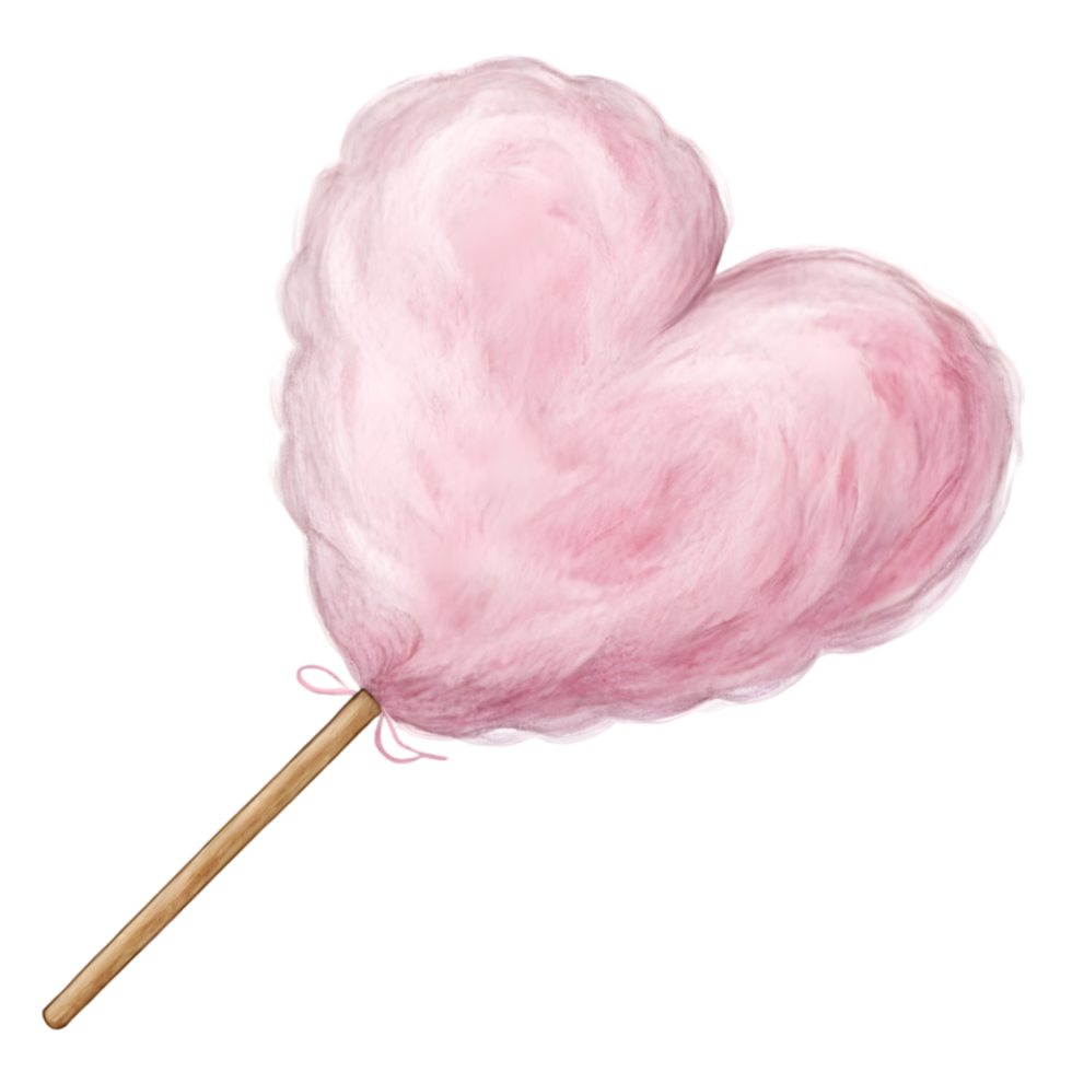 Sweet Pink Cotton Candy Heart for Festivals and Celebrations. Perfect for Parties, Treats, and Fun Events. Enjoy a Whimsical, Fluffy Delight That Brings Joy to Every Occasion png