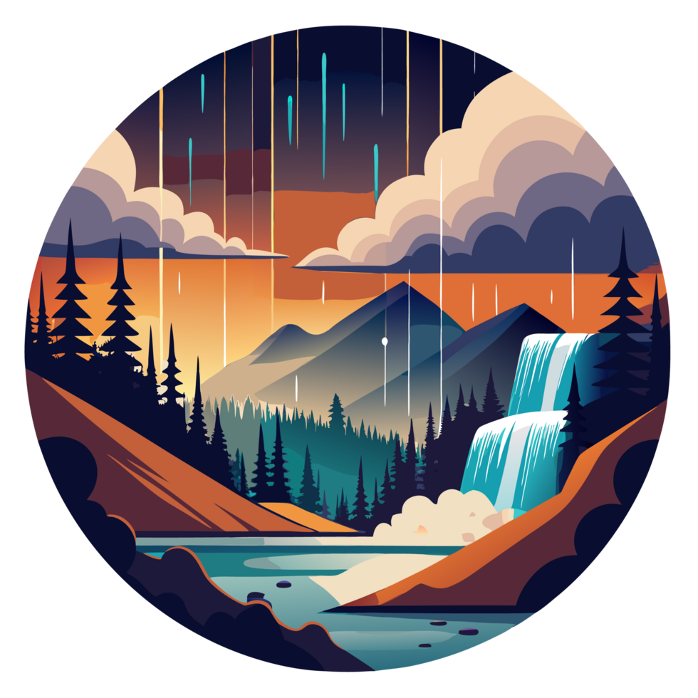 Heavy Rainfall and Its Effects Minimalist Illustration of Overflowing River and Landslide png