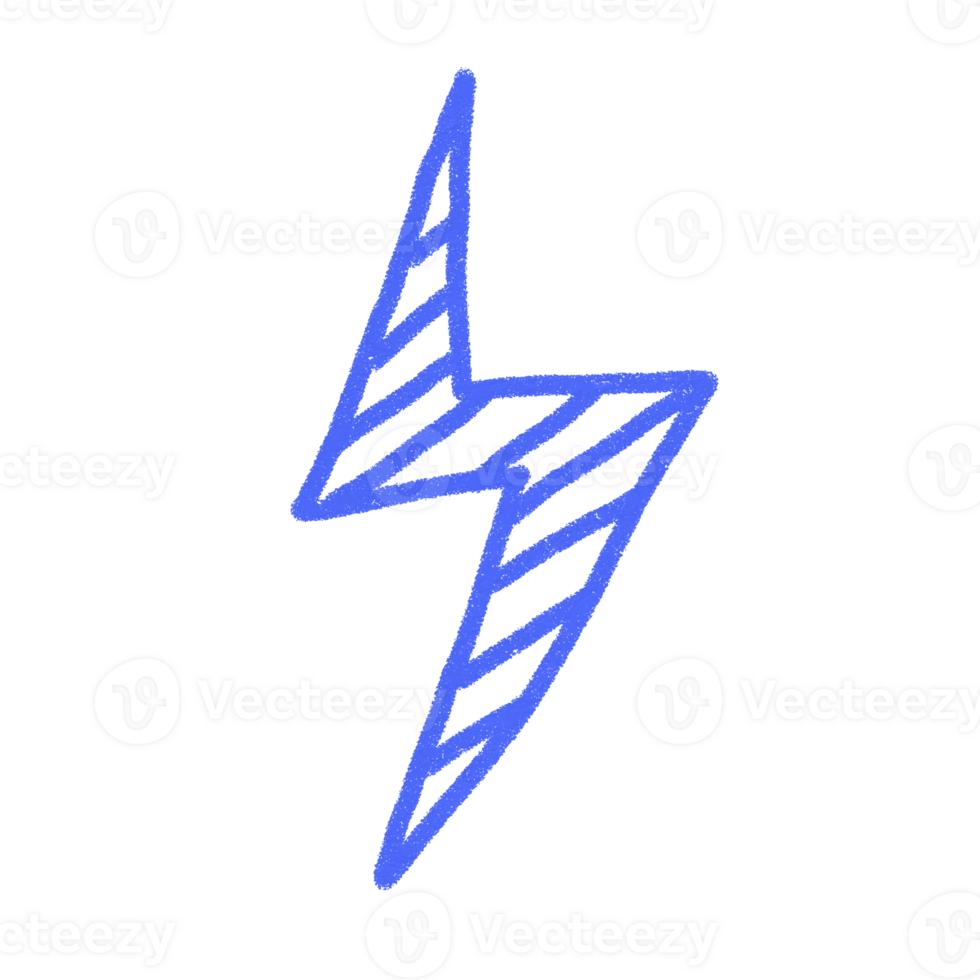 Hand-drawn blue lightning on a transparent background png