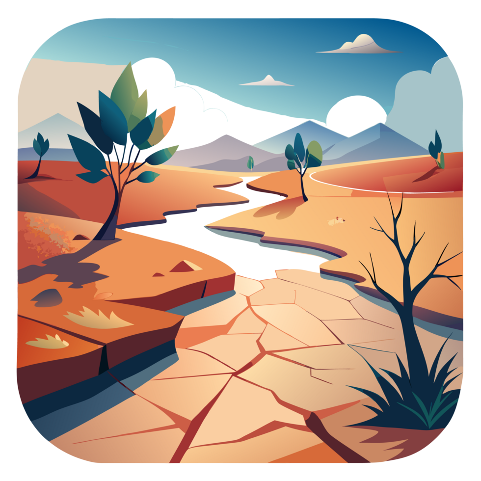 Dehydration from Drought Minimalist Illustration of Cracked Desert Landscape png