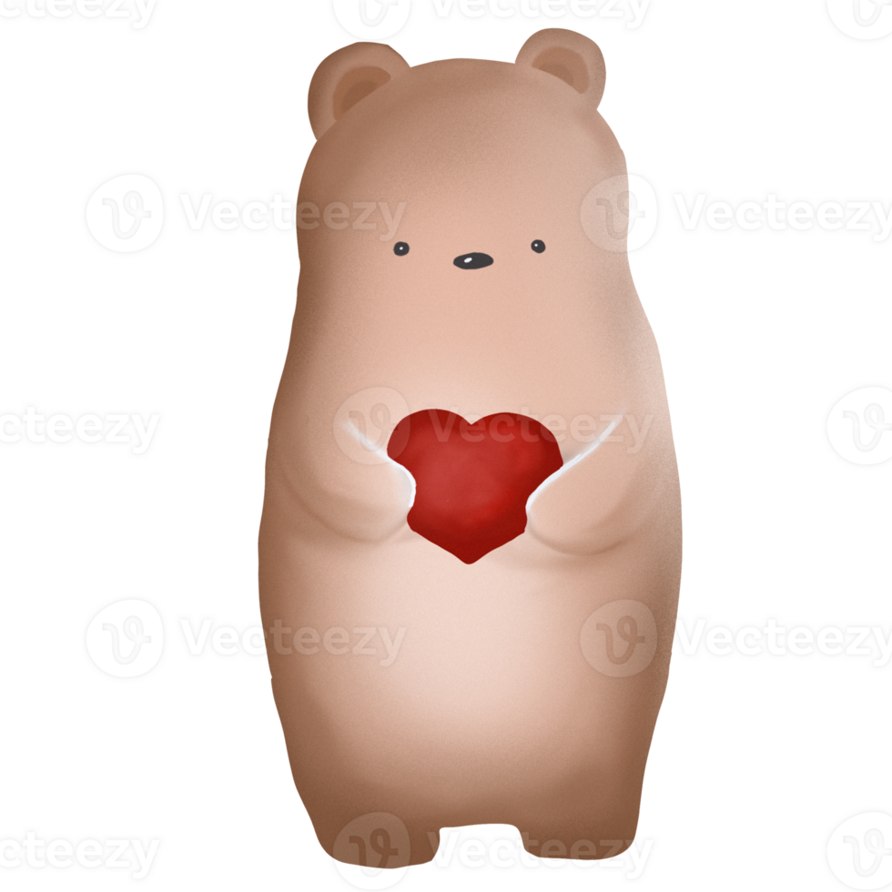 Cute Bear Holding a Red Heart Illustration png