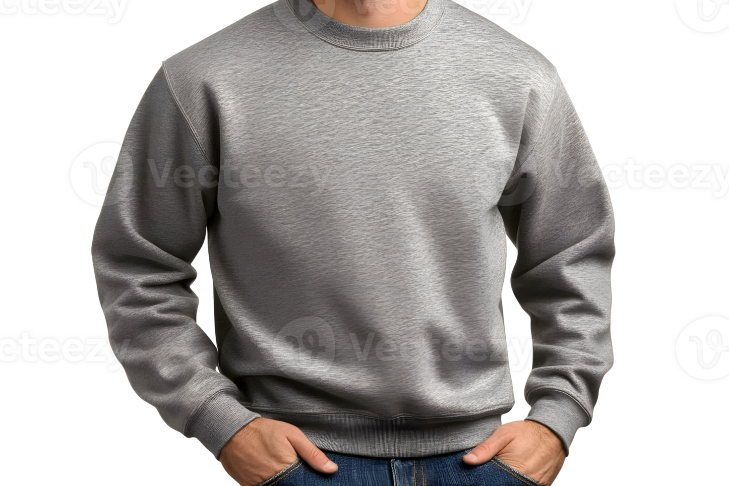 Grey sweatshirt for mockup displayed on a model showcasing casual wear for urban settings png
