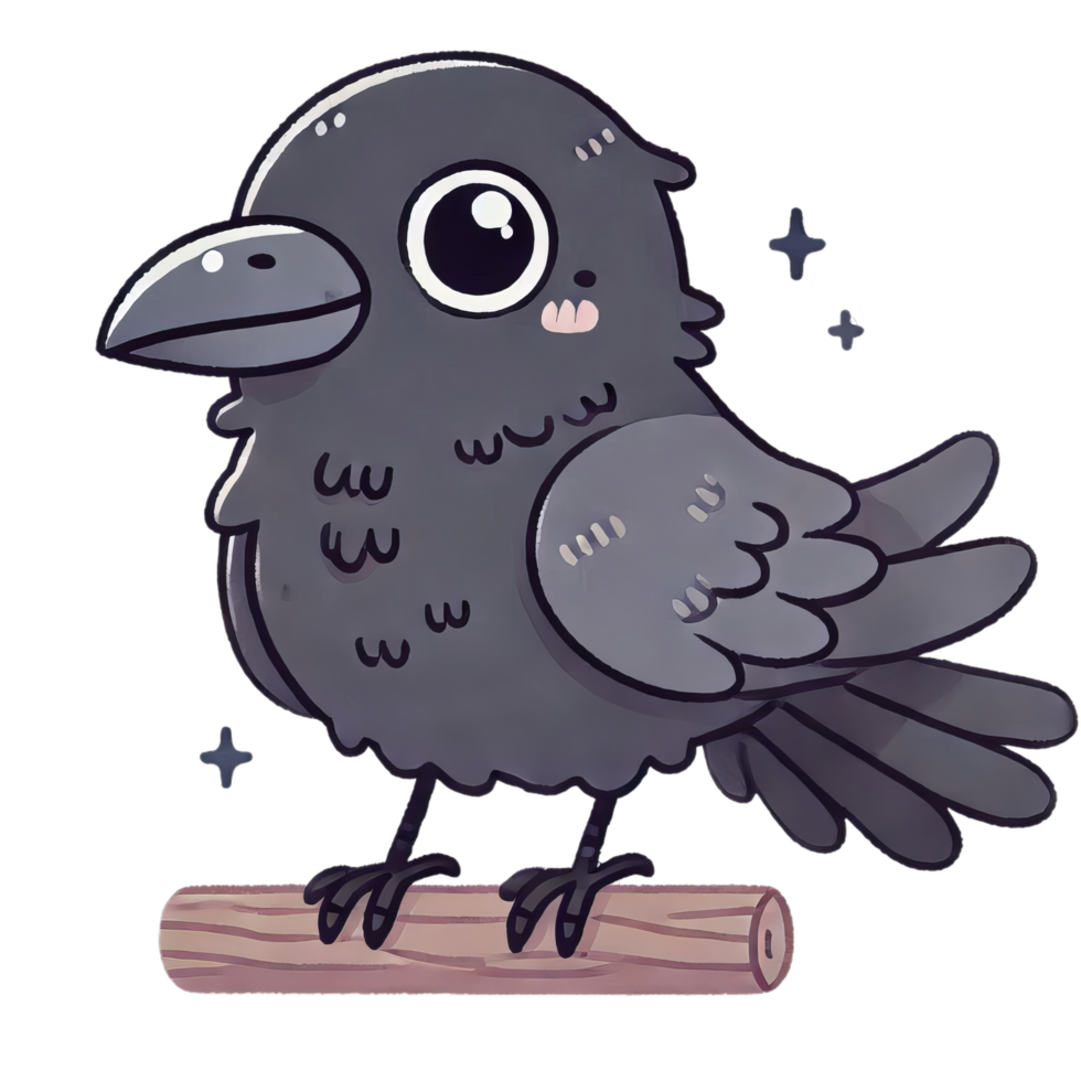 A cartoon black bird sitting on a branch png