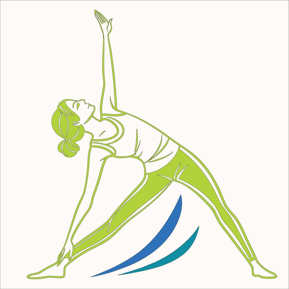Woman practicing the triangle pose in a yoga session vector