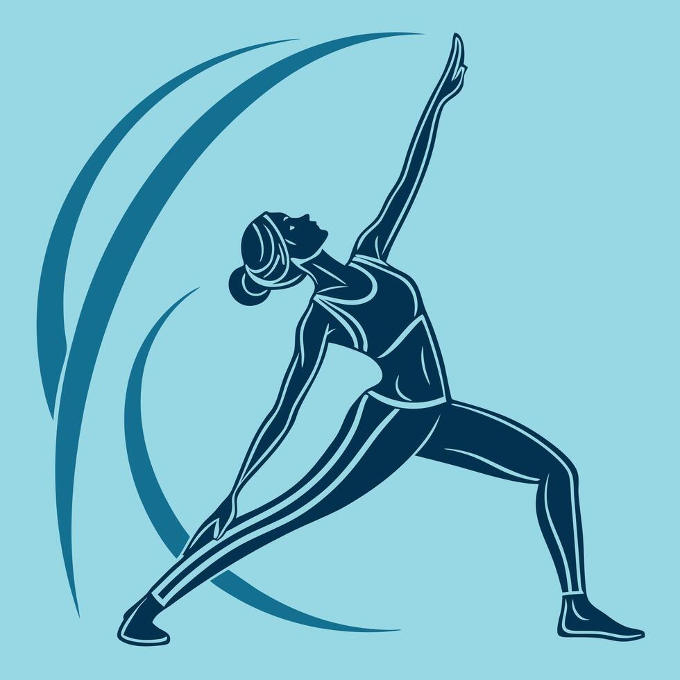 Yoga pose illustration with a woman in the warrior position. vector