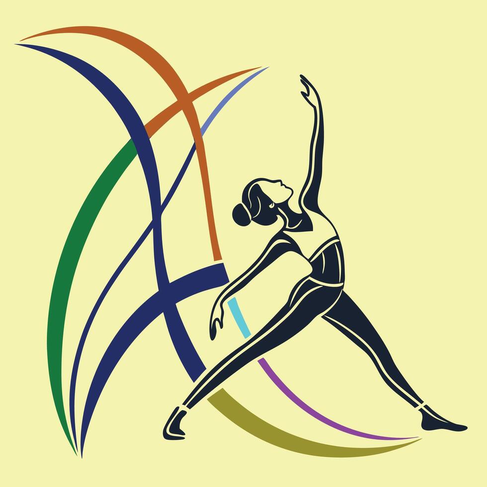 Yoga pose silhouette with colorful arcs vector