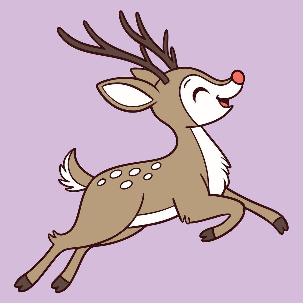 Cute cartoon reindeer with a red nose jumping happily vector