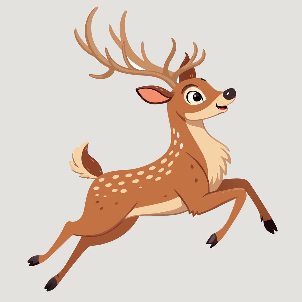 A cute cartoon deer with white spots is running and jumping. vector