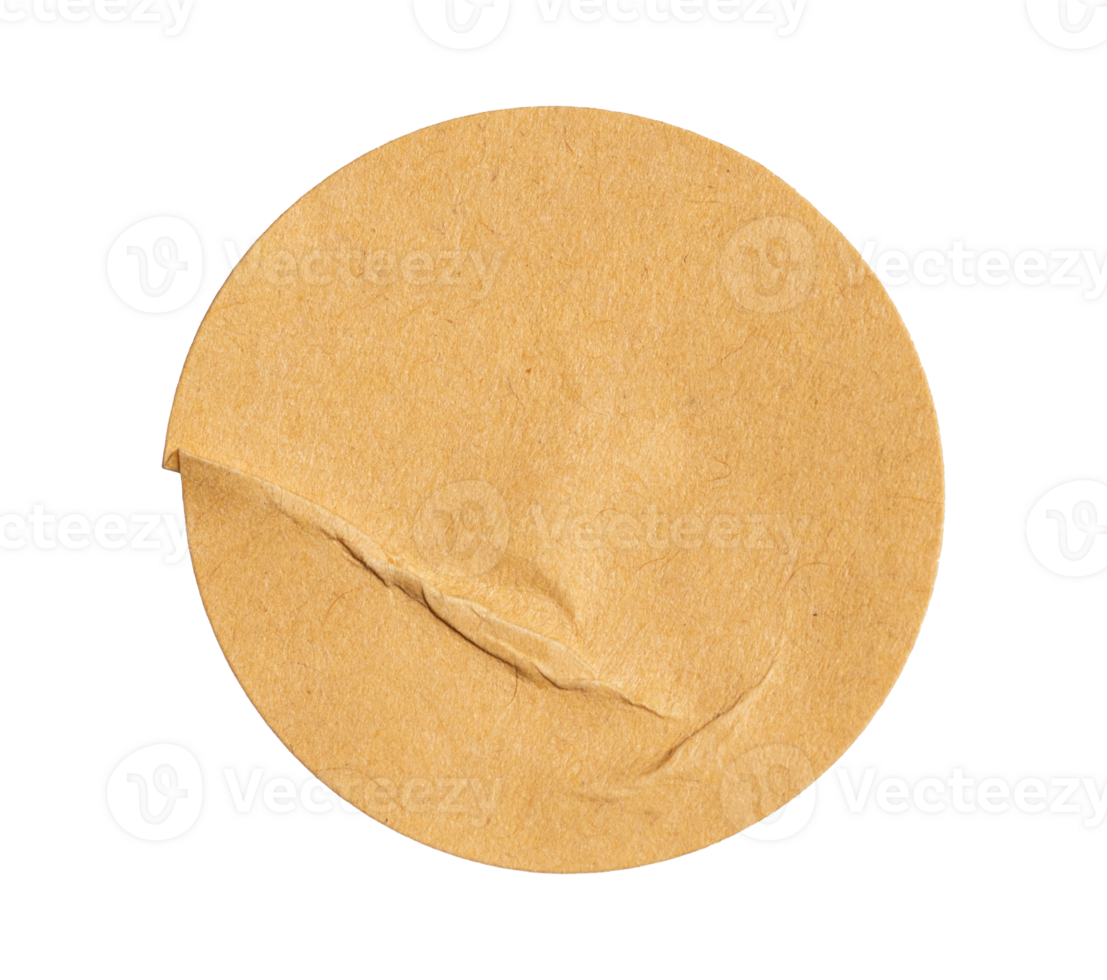 Round crumpled sticker made of recycled craft brown cutout paper with transparent background, ideal for eco friendly projects png