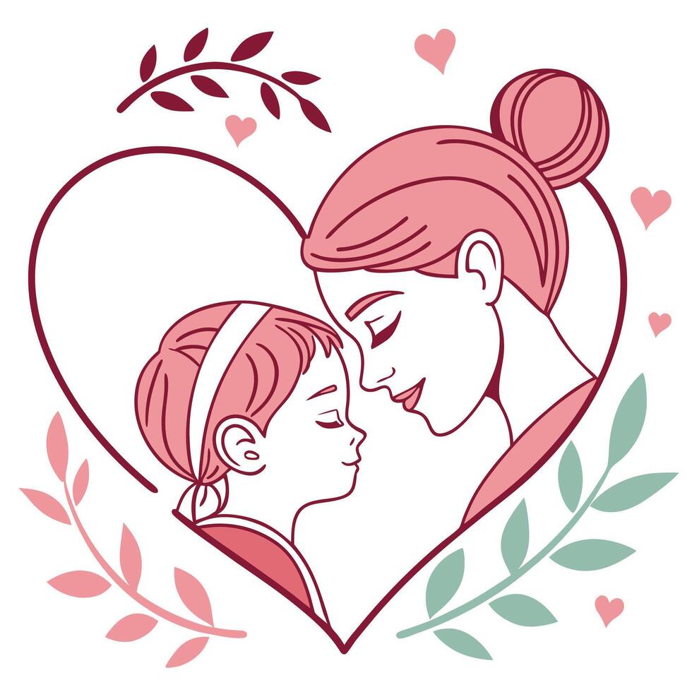 Mother and daughter in a heart shape vector
