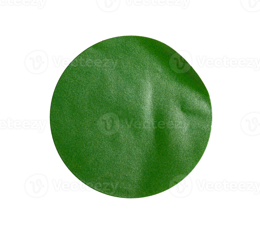 Crumpled green round sticker paper blank cutout with transparent background, creating a textured and vibrant visual element png
