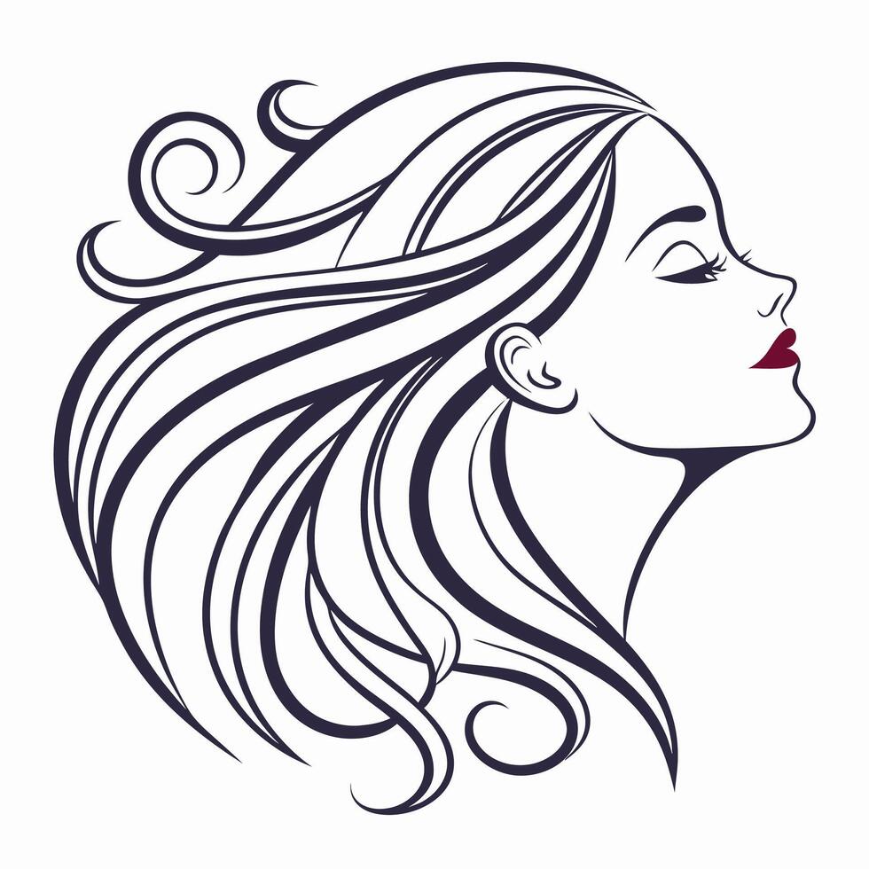 Elegant woman profile with flowing hair vector