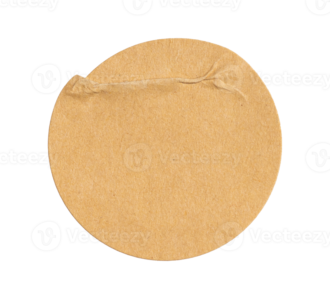 Round crumpled sticker made of recycled craft brown paper transparent background, ideal for eco friendly projects png