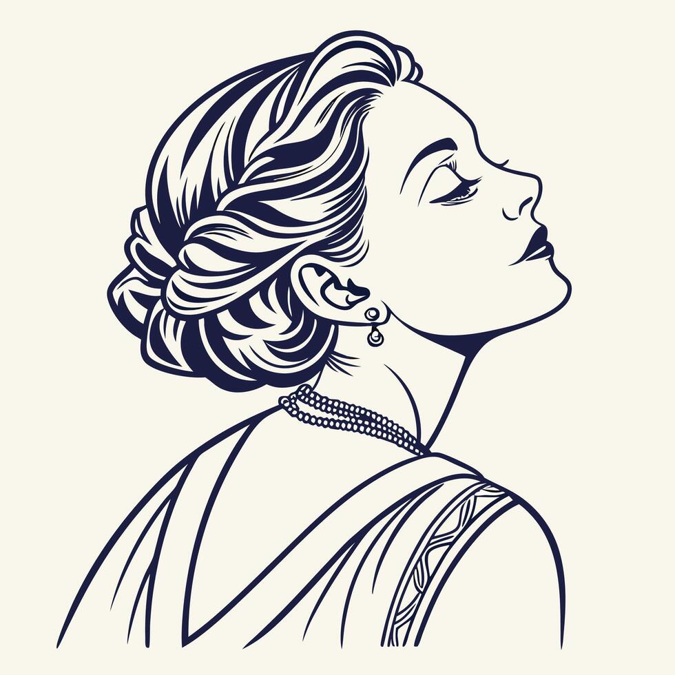 Elegant Vintage Woman in Profile with Pearl Necklace vector