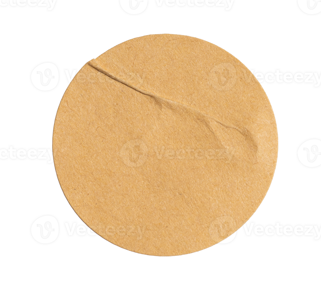 Round crumpled sticker made of recycled craft brown paper with transparent background, ideal eco friendly projects png