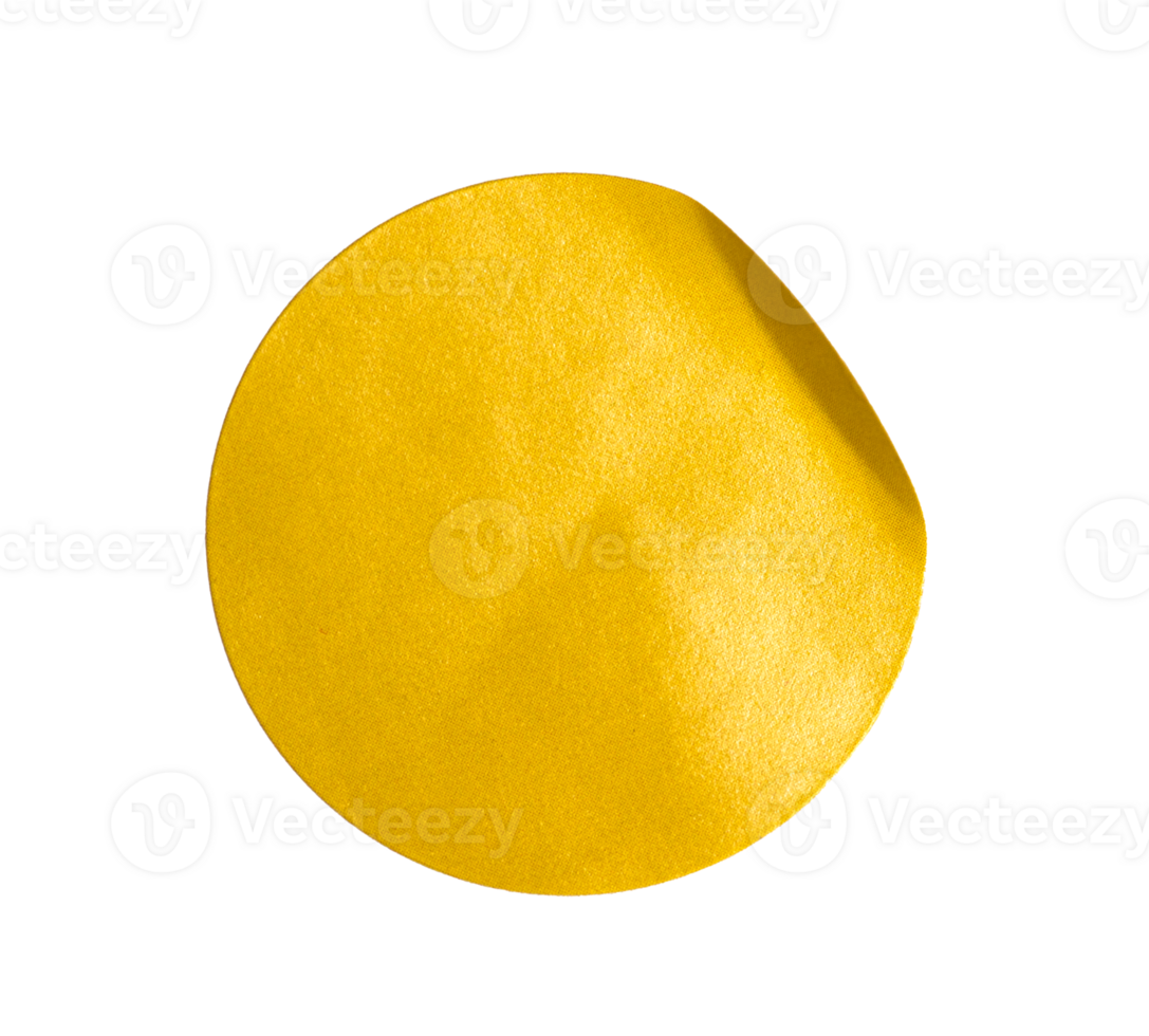 Blank yellow round crumpled paper sticker label cutout isolated on a transparent background png