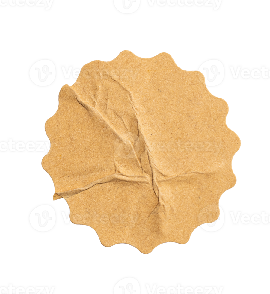 Recycled crumpled sticker paper cardboard price tag sticker with copy space, featuring a cutout background for easy integration into designs png