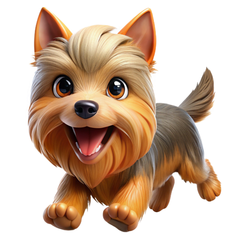 Yorkshire Terrier running with an energetic expression in transparent background png