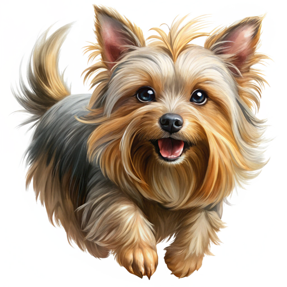 Yorkshire Terrier full of energy and enthusiasm while running in transparent background png