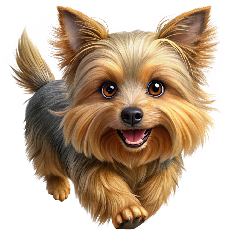Yorkshire Terrier dashing forward in full energy in transparent background png