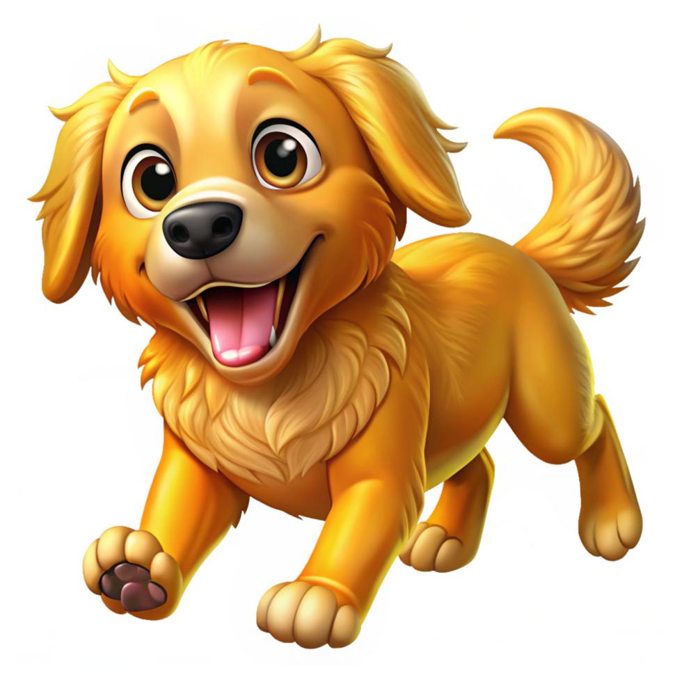 Golden Retriever in a joyful sprint with fur flowing in transparent background png