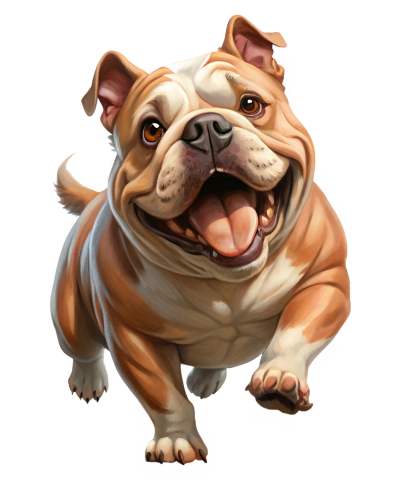 Bulldog showing off agility while running in transparent background png