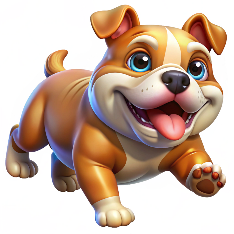 Cute Bulldog mid-stride in a playful run in transparent background png