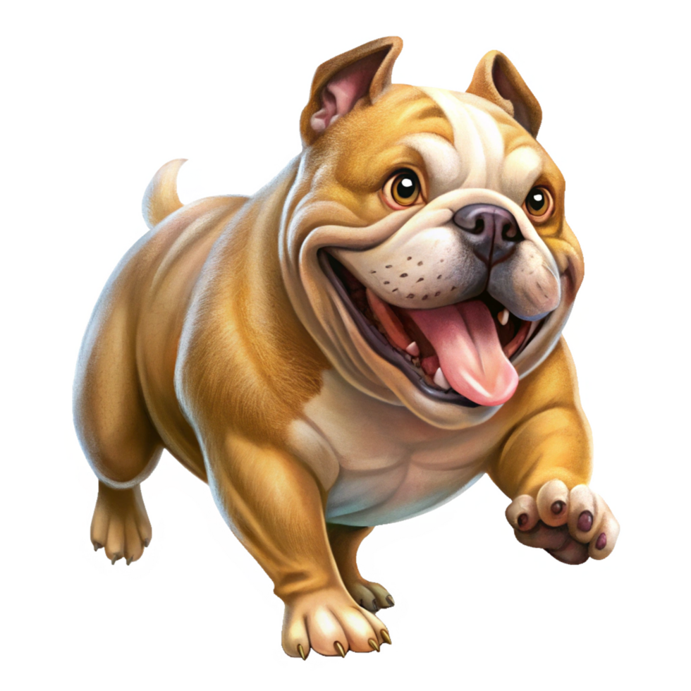 Bulldog happily running with a bright expression in transparent background png
