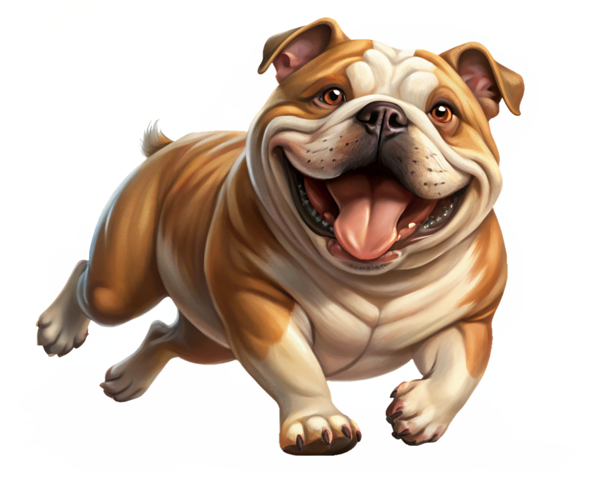 Bulldog playfully zooming forward in transparent background png