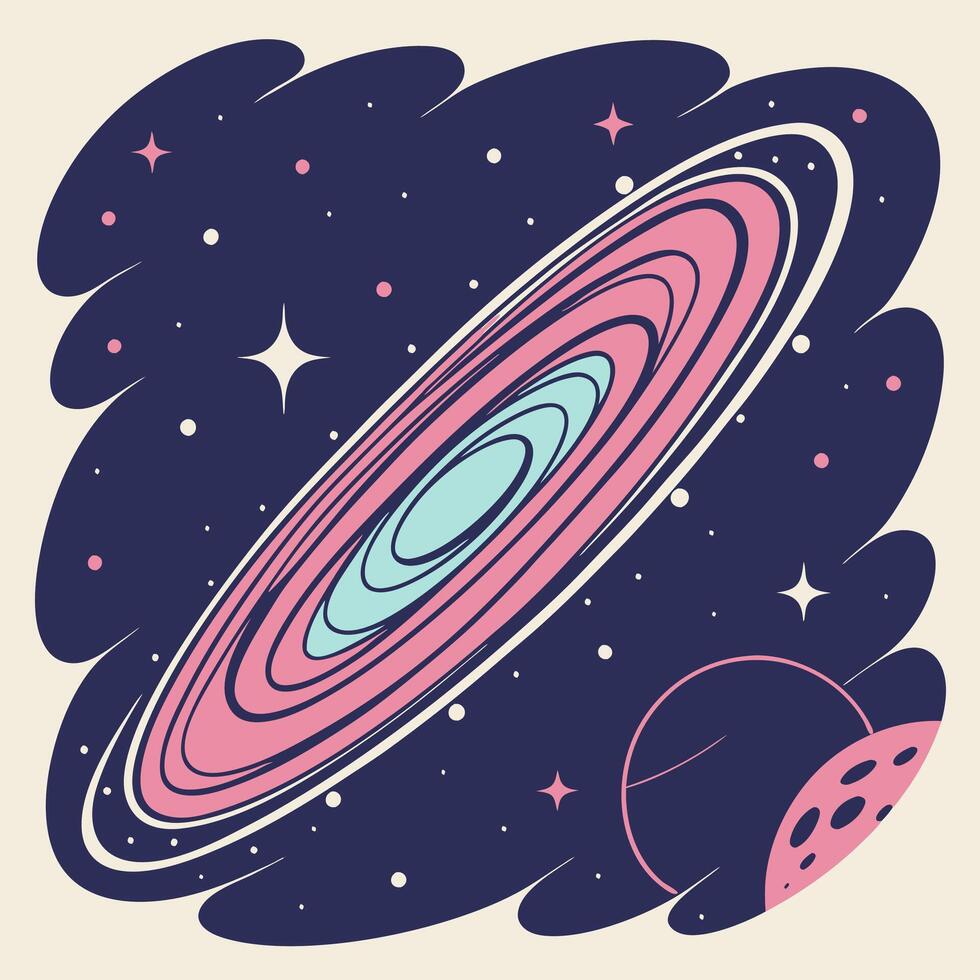 Whimsical Galaxy Illustration Pink and Blue Celestial Swirl Space Design Element. vector