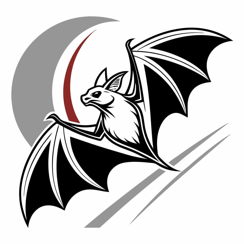Professional Bat Graphic Black and White Nocturnal Creature Design with Moon. vector